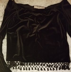 90s Vintage Black Velvet Crop with Beading